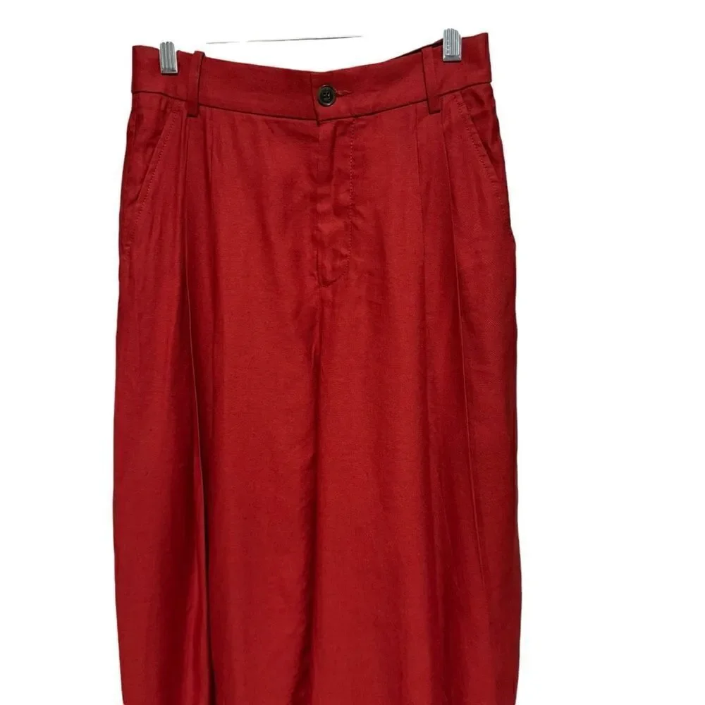 Banana Republic Cherry Red Lena Wide-leg Linen-blend Pant Trousers